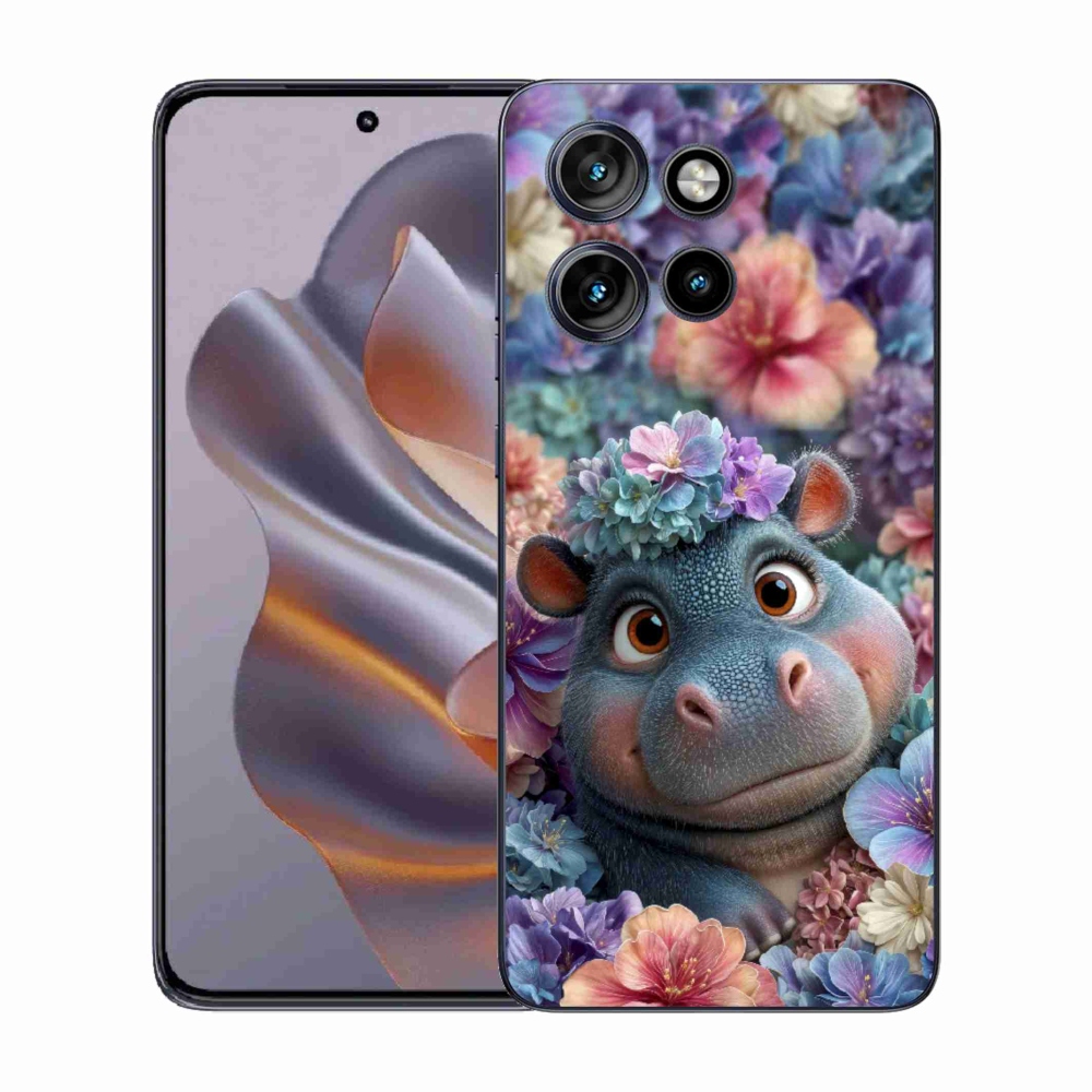 Gélový kryt mmCase na Motorola Edge 50 Neo - hrošík v kvetoch