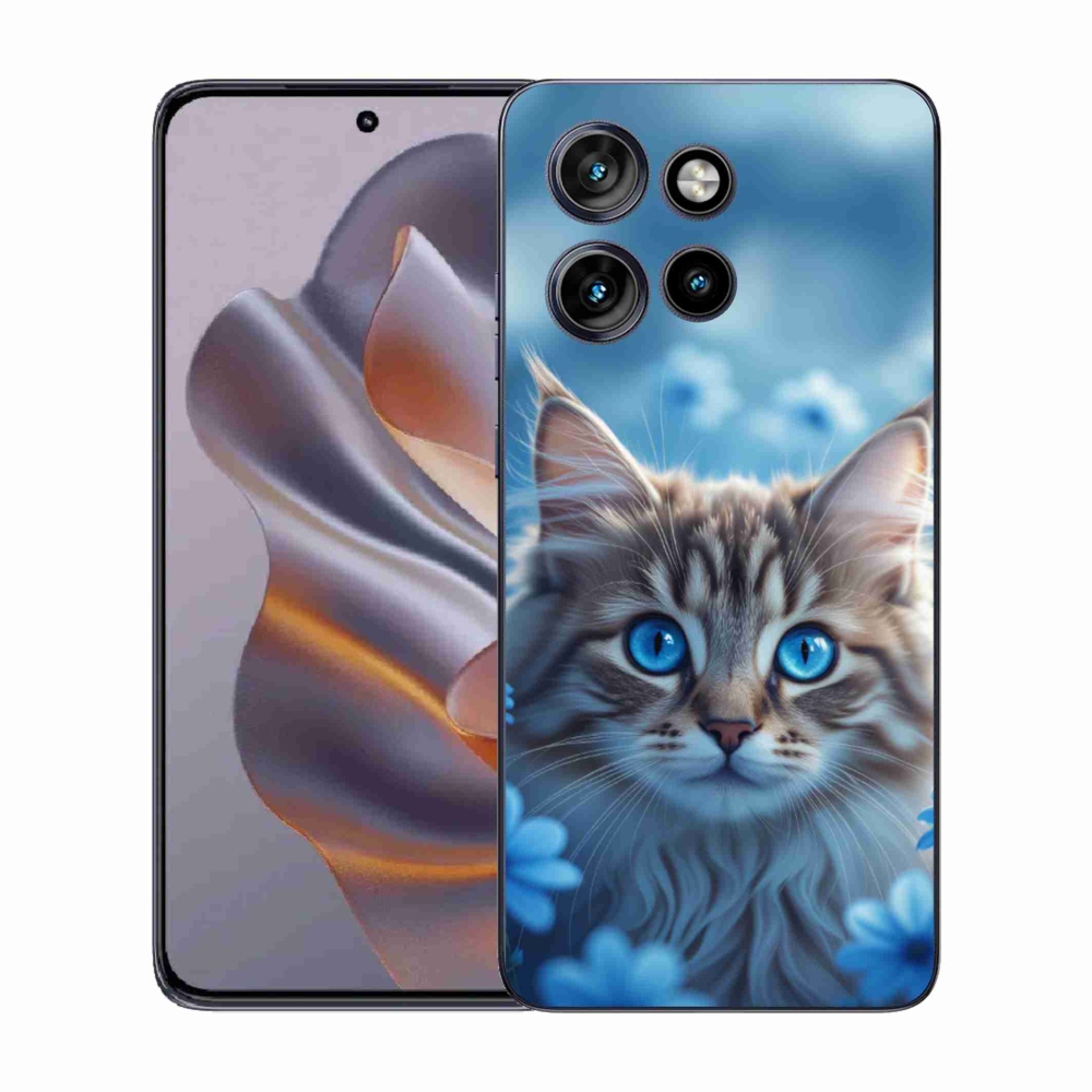 Gélový kryt mmCase na Motorola Edge 50 Neo - mačiatko v modrých kvetoch