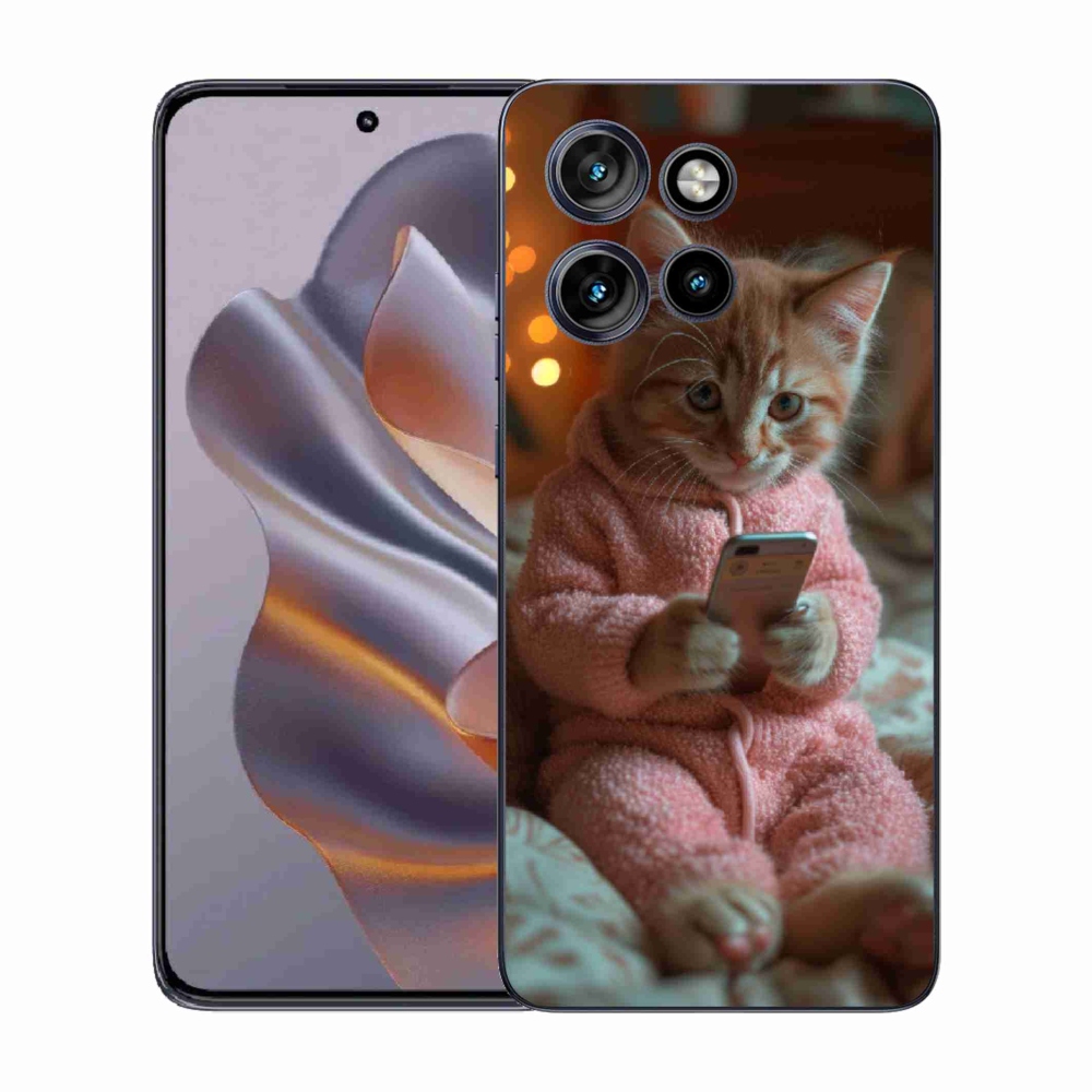 Gélový kryt mmCase na Motorola Edge 50 Neo - mačiatko s mobilom
