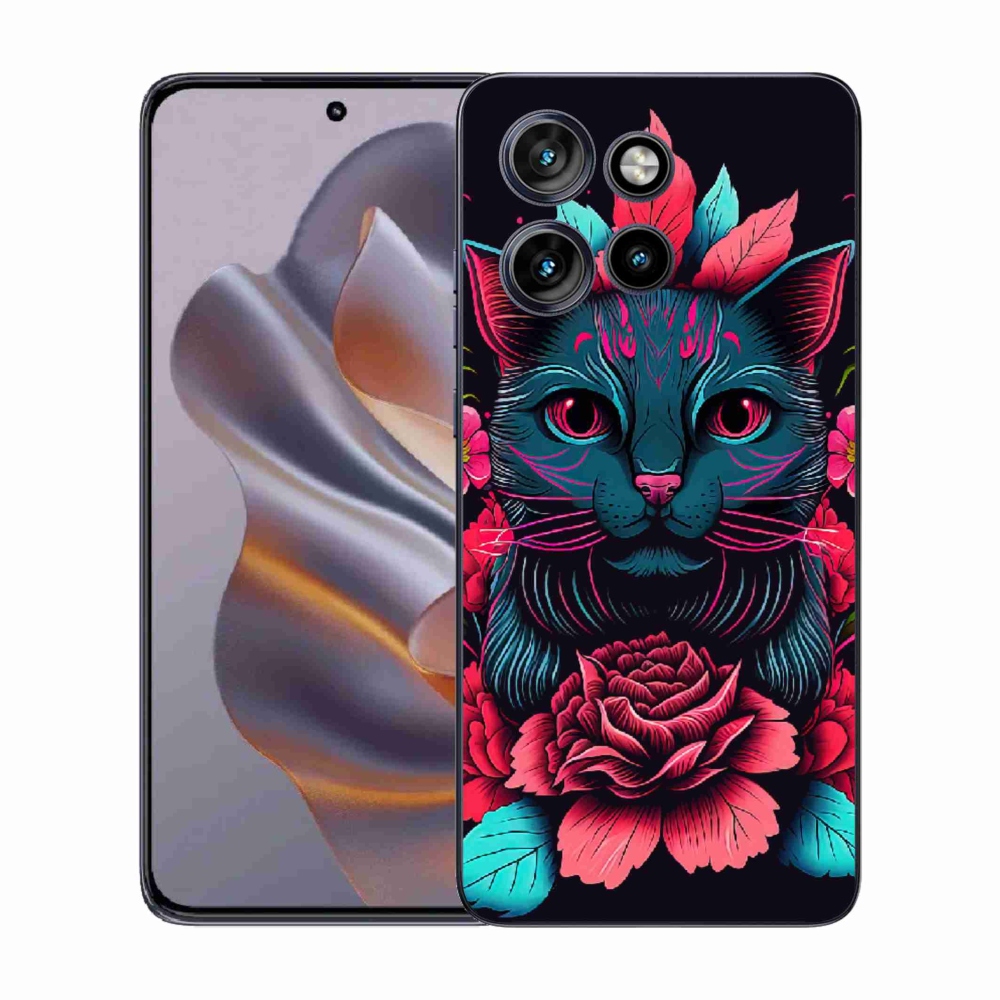 Gélový kryt mmCase na Motorola Edge 50 Neo - kvety a mačka
