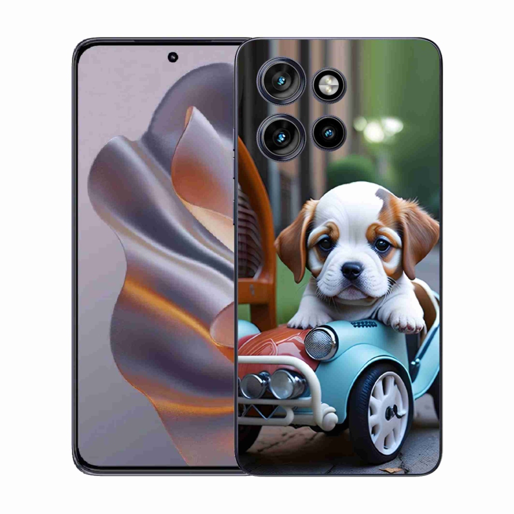 Gélový kryt mmCase na Motorola Edge 50 Neo - šteňa v retro aute
