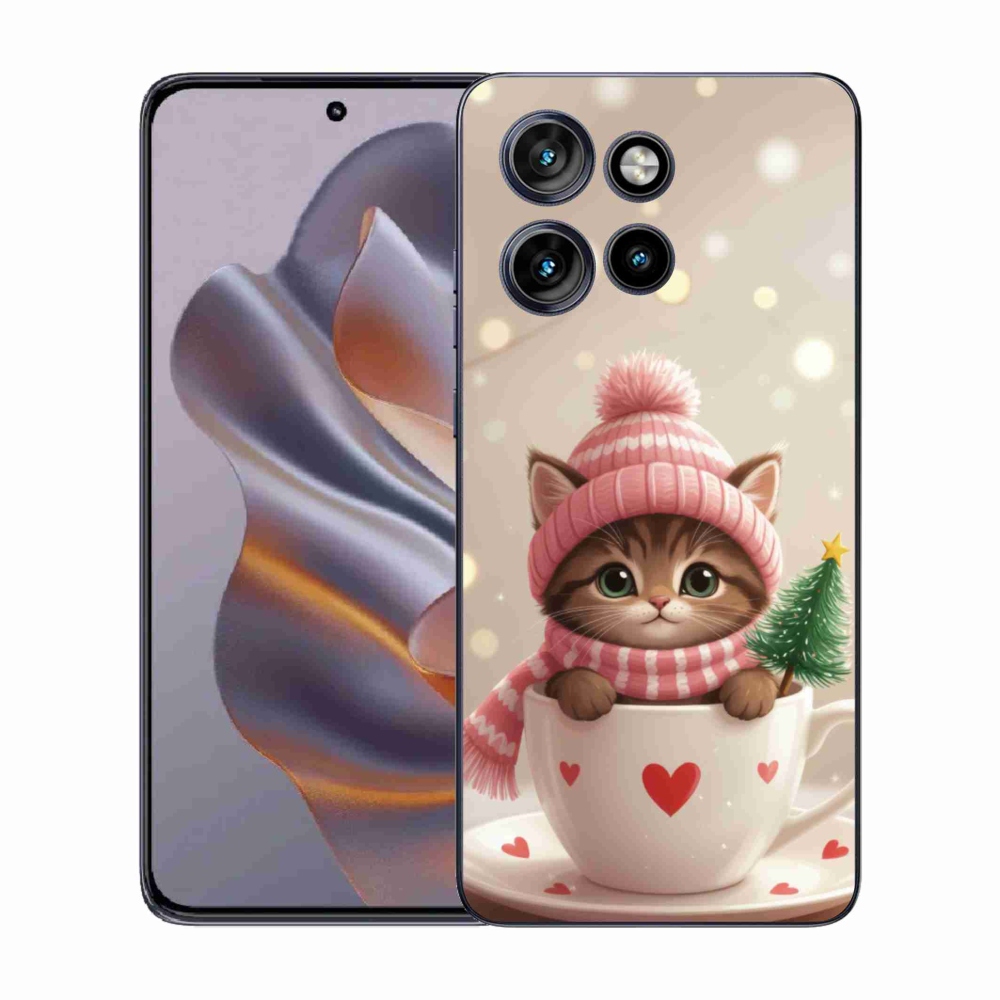 Gélový kryt mmCase na Motorola Edge 50 Neo - vianočné mačiatko v hrnčeku
