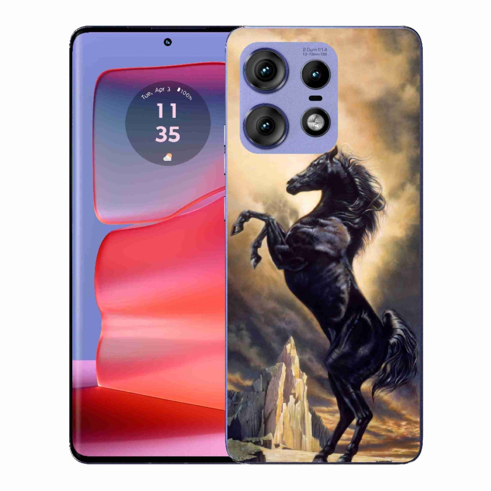 Gélový kryt mmCase na Motorola Edge 50 Pro - čierny kreslený kôň