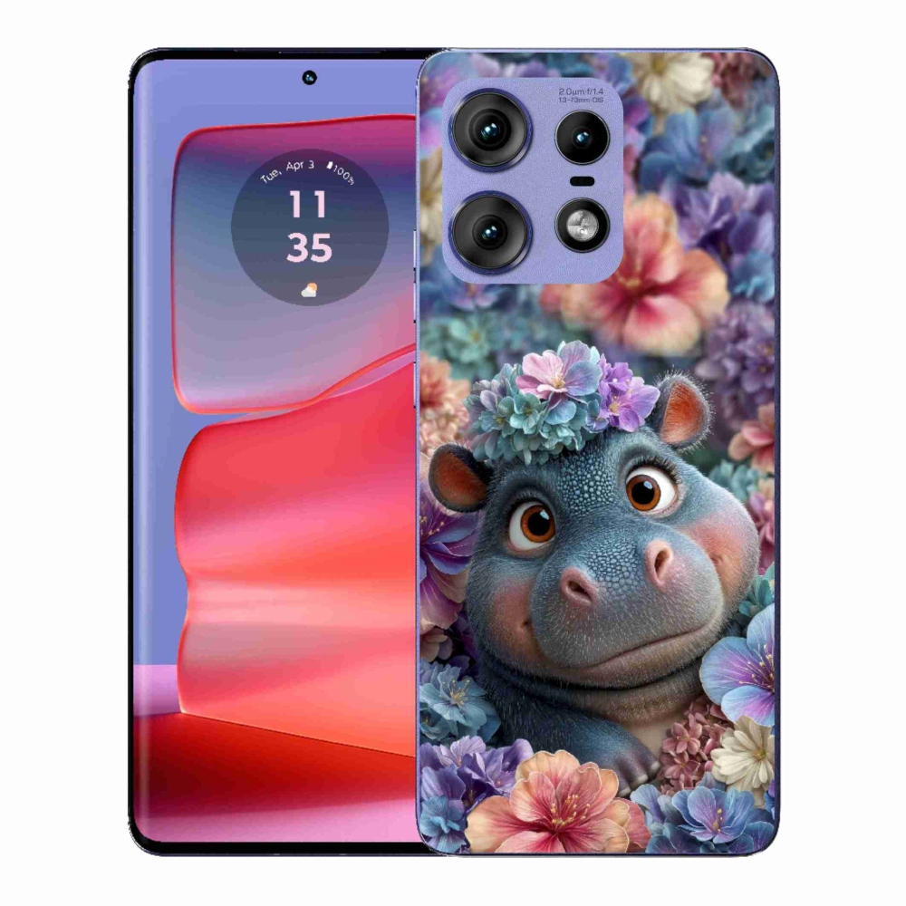 Gélový kryt mmCase na Motorola Edge 50 Pro - hrošík v kvetoch