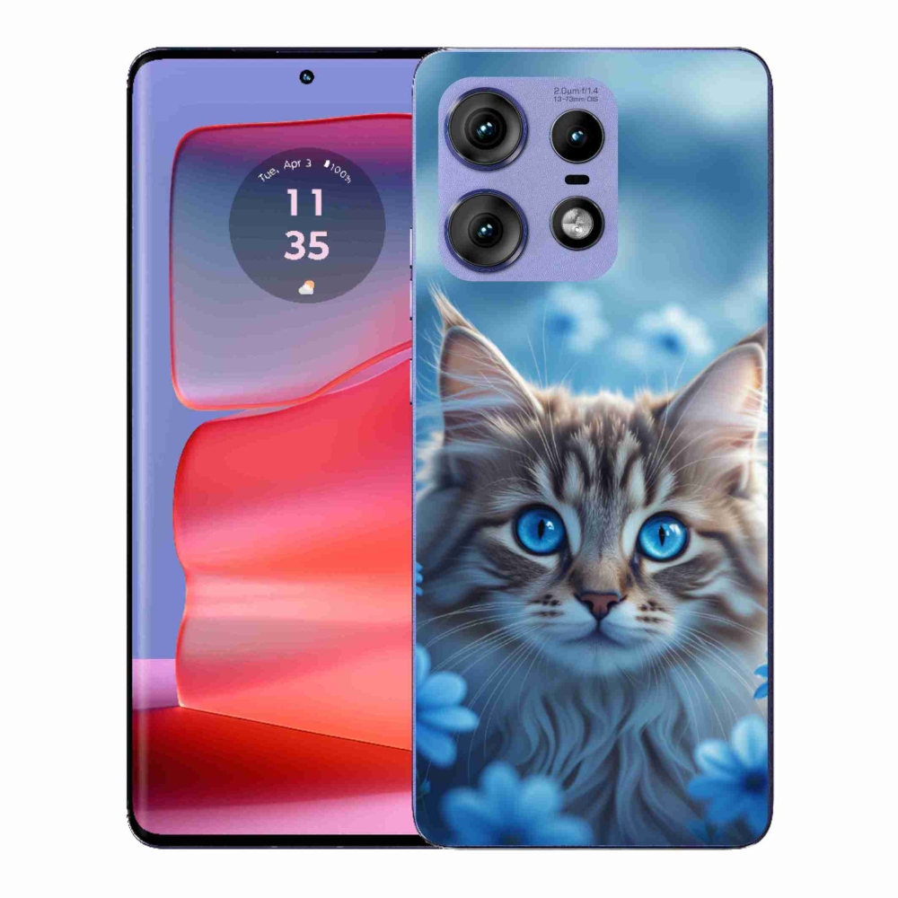 Gélový kryt mmCase na Motorola Edge 50 Pro - mačiatko v modrých kvetoch