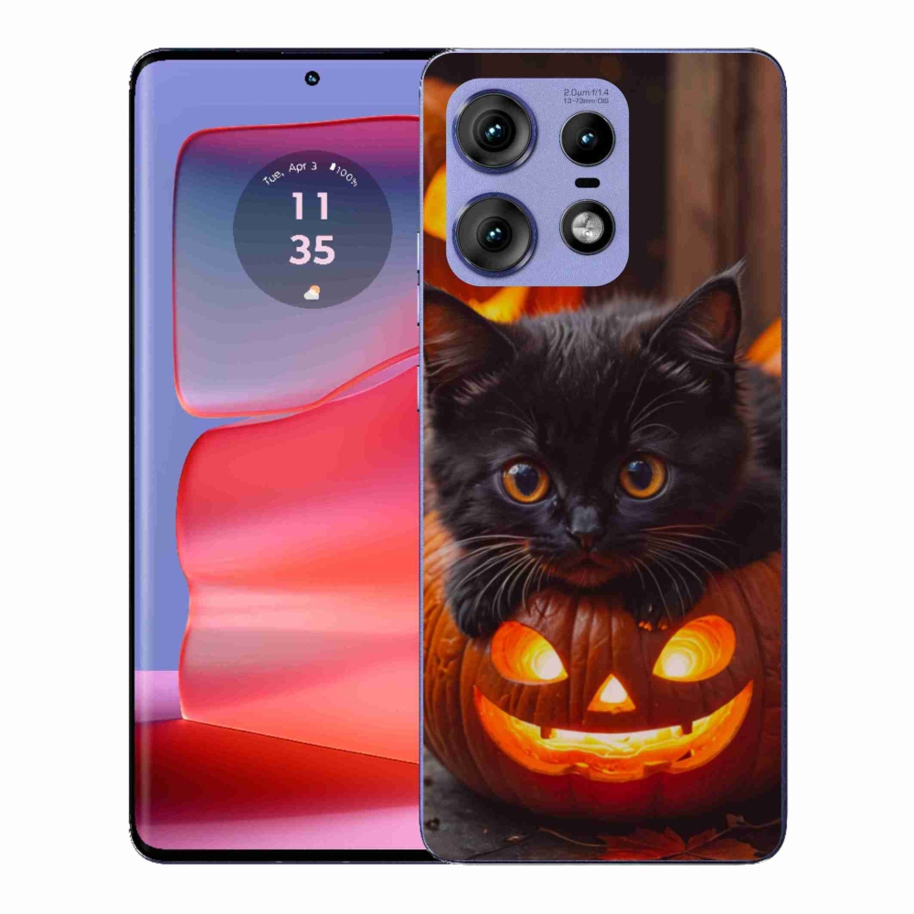 Gélový kryt mmCase na Motorola Edge 50 Pro - mačiatko a tekvica