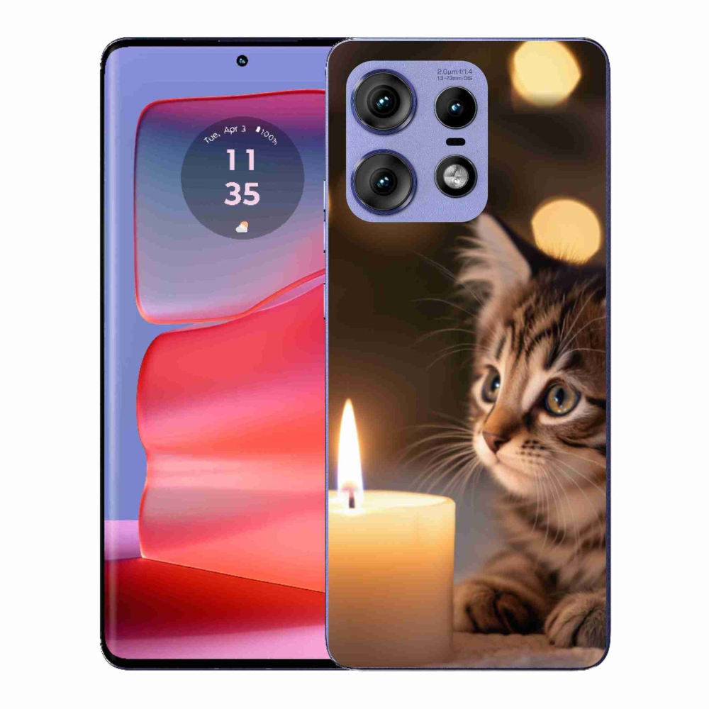 Gélový kryt mmCase na Motorola Edge 50 Pro - mačiatko a sviečka