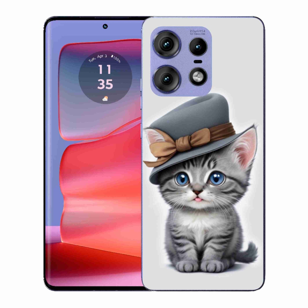 Gélový kryt mmCase na Motorola Edge 50 Pro - mačiatko s klobúkom