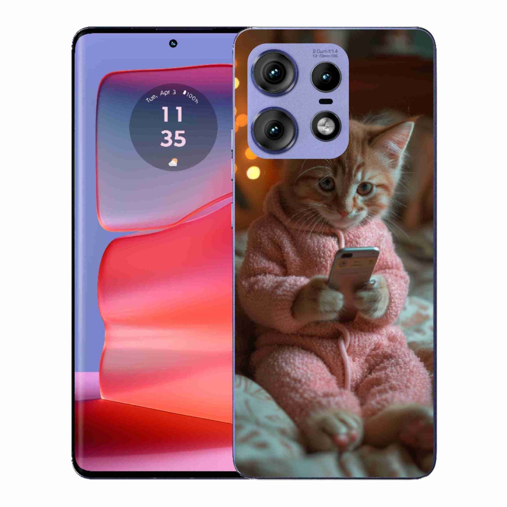 Gélový kryt mmCase na Motorola Edge 50 Pro - mačiatko s mobilom