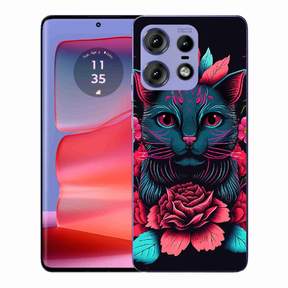 Gélový kryt mmCase na Motorola Edge 50 Pro - kvety a mačka