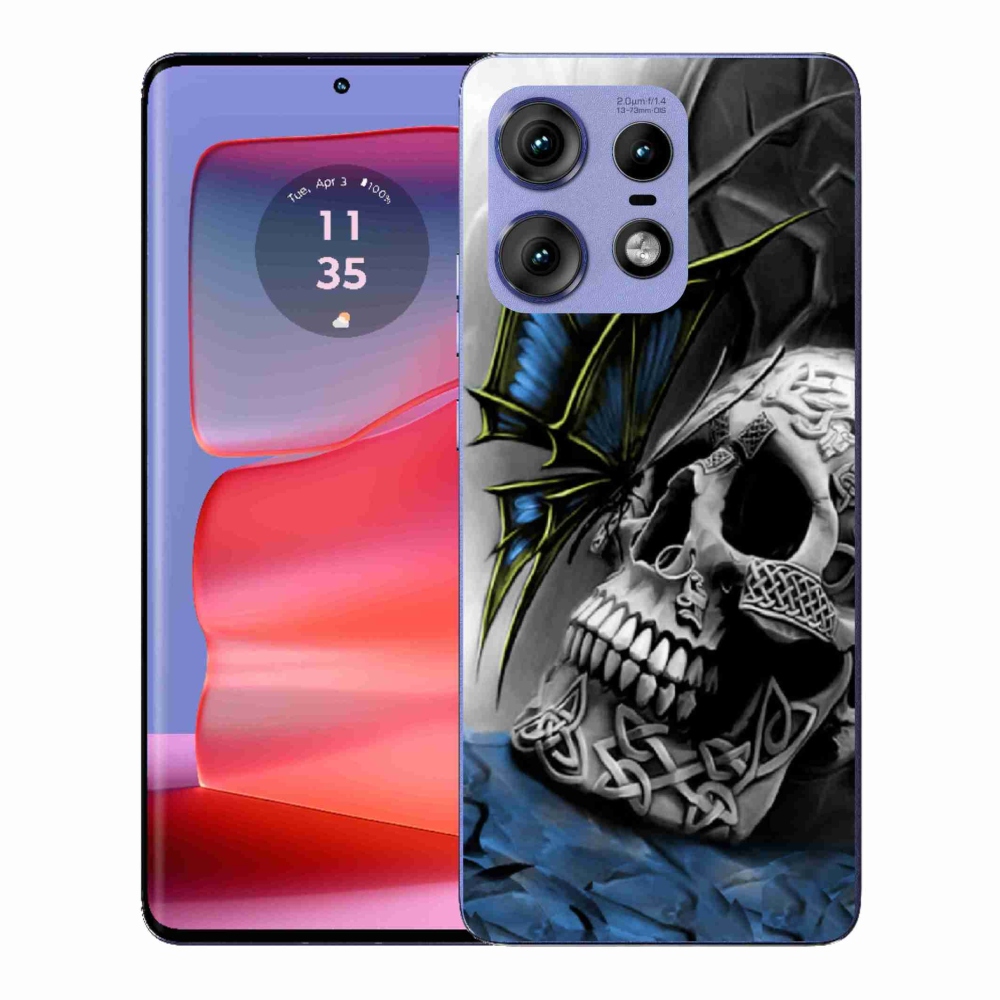 Gélový kryt mmCase na Motorola Edge 50 Pro - motýľ a lebka