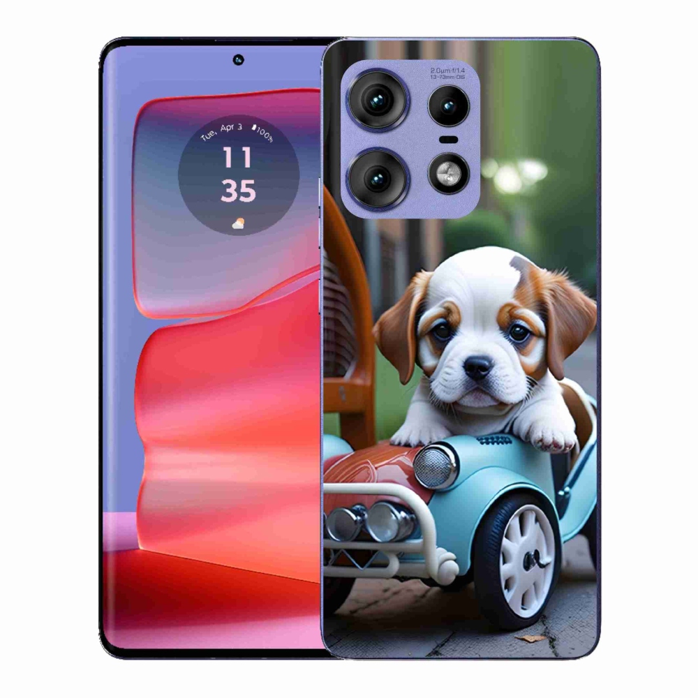Gélový kryt mmCase na Motorola Edge 50 Pro - šteňa v retro aute