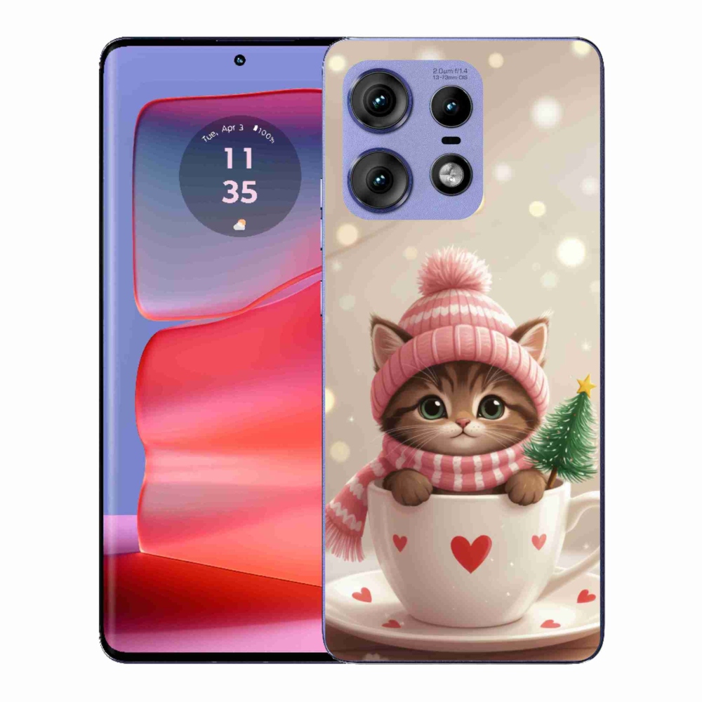 Gélový kryt mmCase na Motorola Edge 50 Pro - vianočné mačiatko v hrnčeku