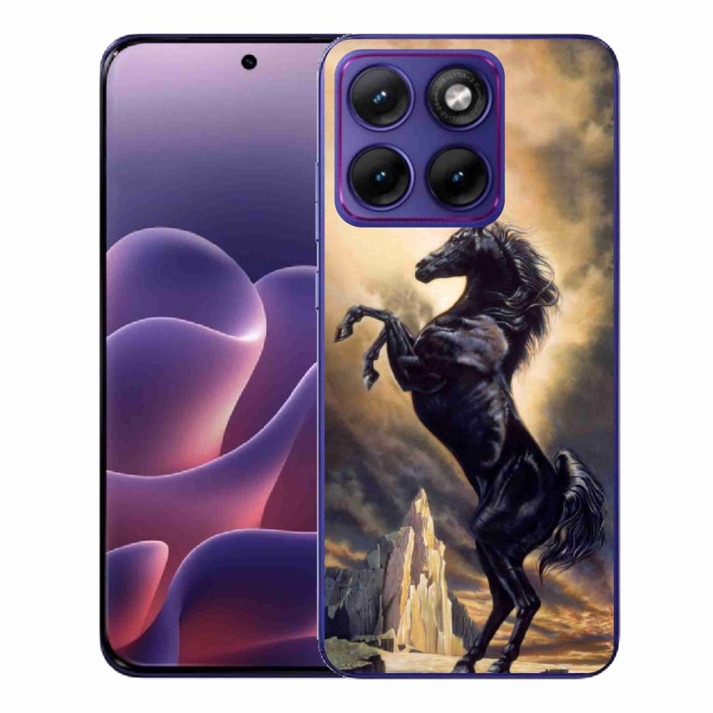 Gélový kryt mmCase na Motorola Edge 70 Fusion - čierny kreslený kôň
