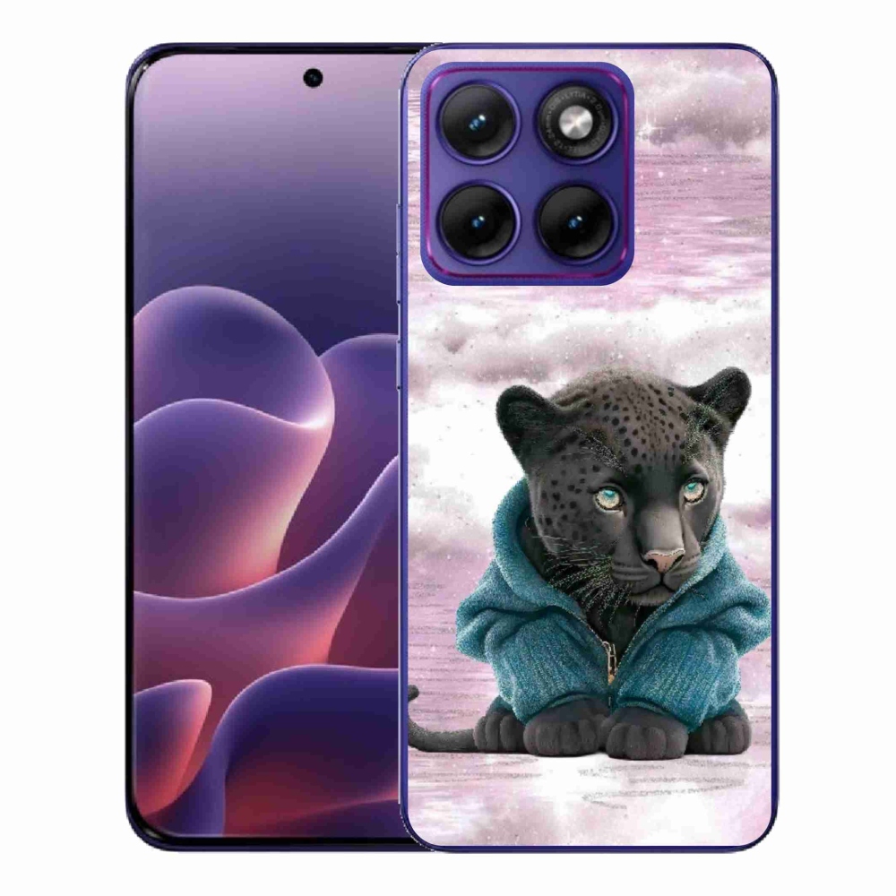 Gélový kryt mmCase na Motorola Edge 70 Fusion - čierny panter vo svetri