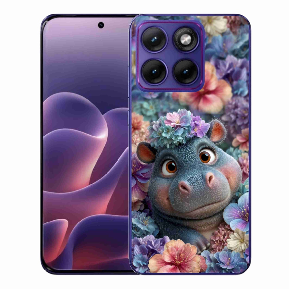Gélový kryt mmCase na Motorola Edge 70 Fusion - hrošík v kvetoch