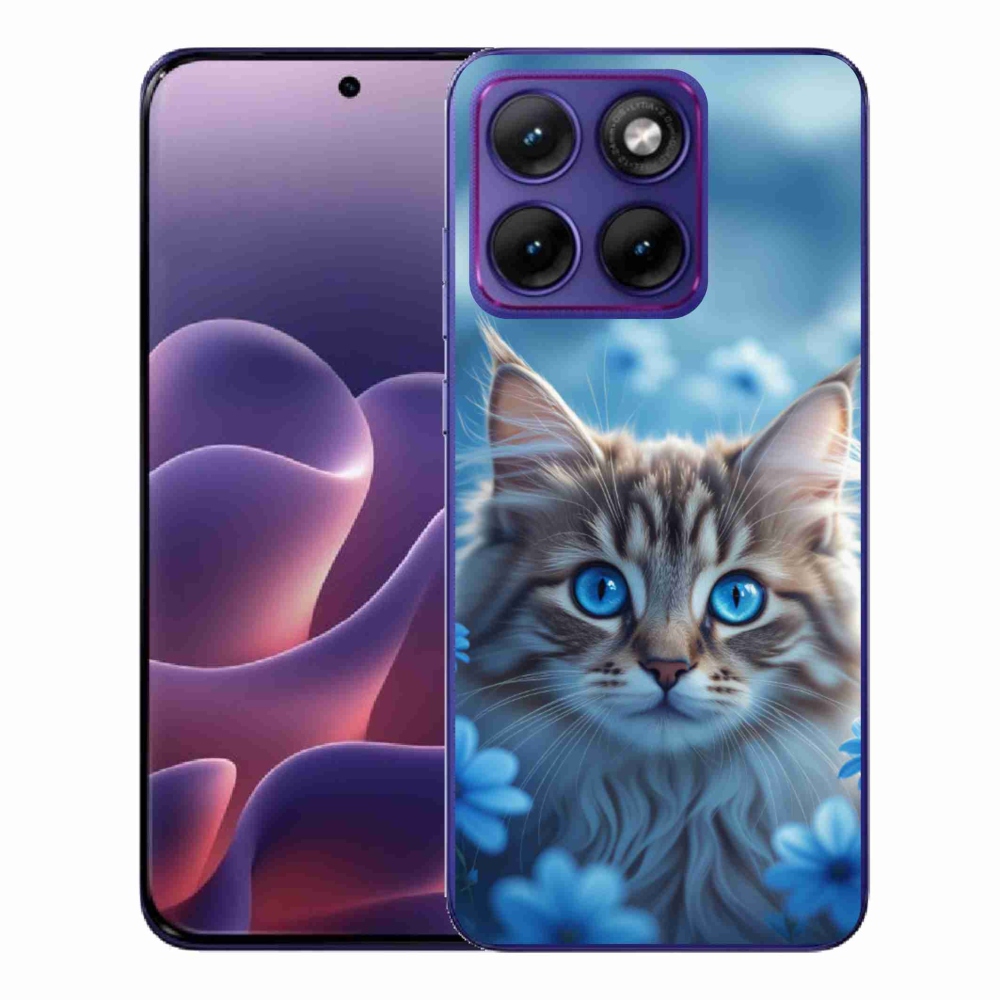 Gélový kryt mmCase na Motorola Edge 70 Fusion - mačiatko v modrých kvetoch