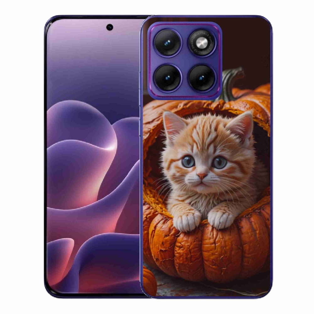 Gélový kryt mmCase na Motorola Edge 70 Fusion - mačiatko a tekvica 2
