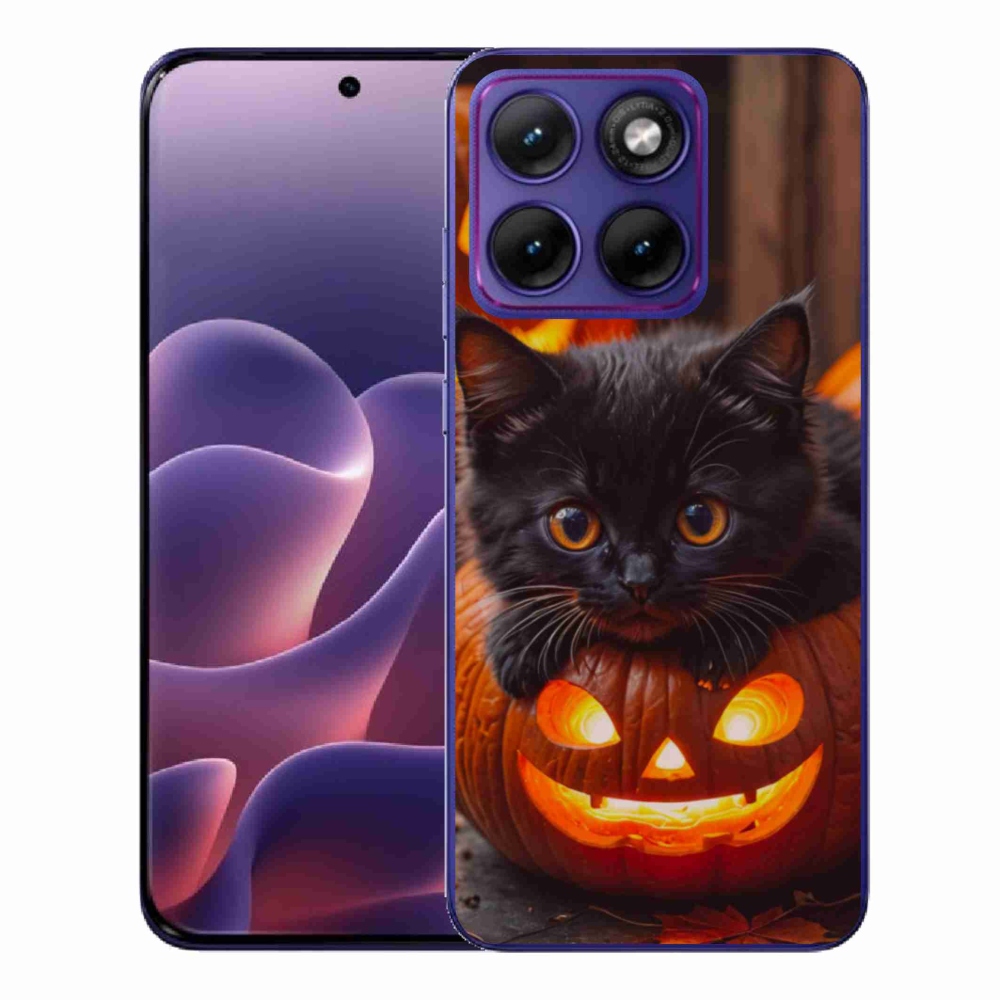 Gélový kryt mmCase na Motorola Edge 70 Fusion - mačiatko a tekvica
