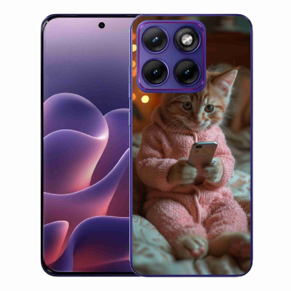 Gélový kryt mmCase na Motorola Edge 70 Fusion - mačiatko s mobilom
