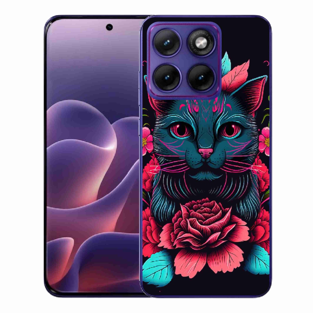 Gélový kryt mmCase na Motorola Edge 70 Fusion - kvety a mačka
