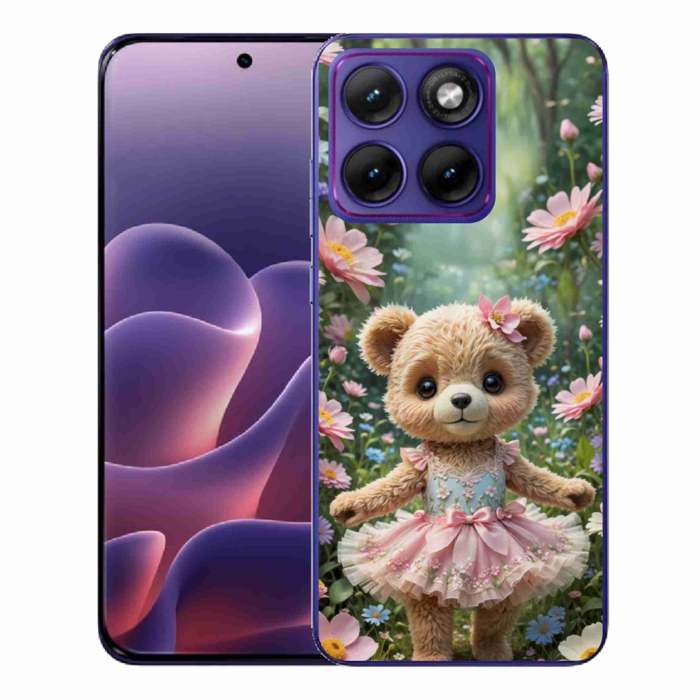 Gélový kryt mmCase na Motorola Edge 70 Fusion - roztomilý medvedík v kvetoch