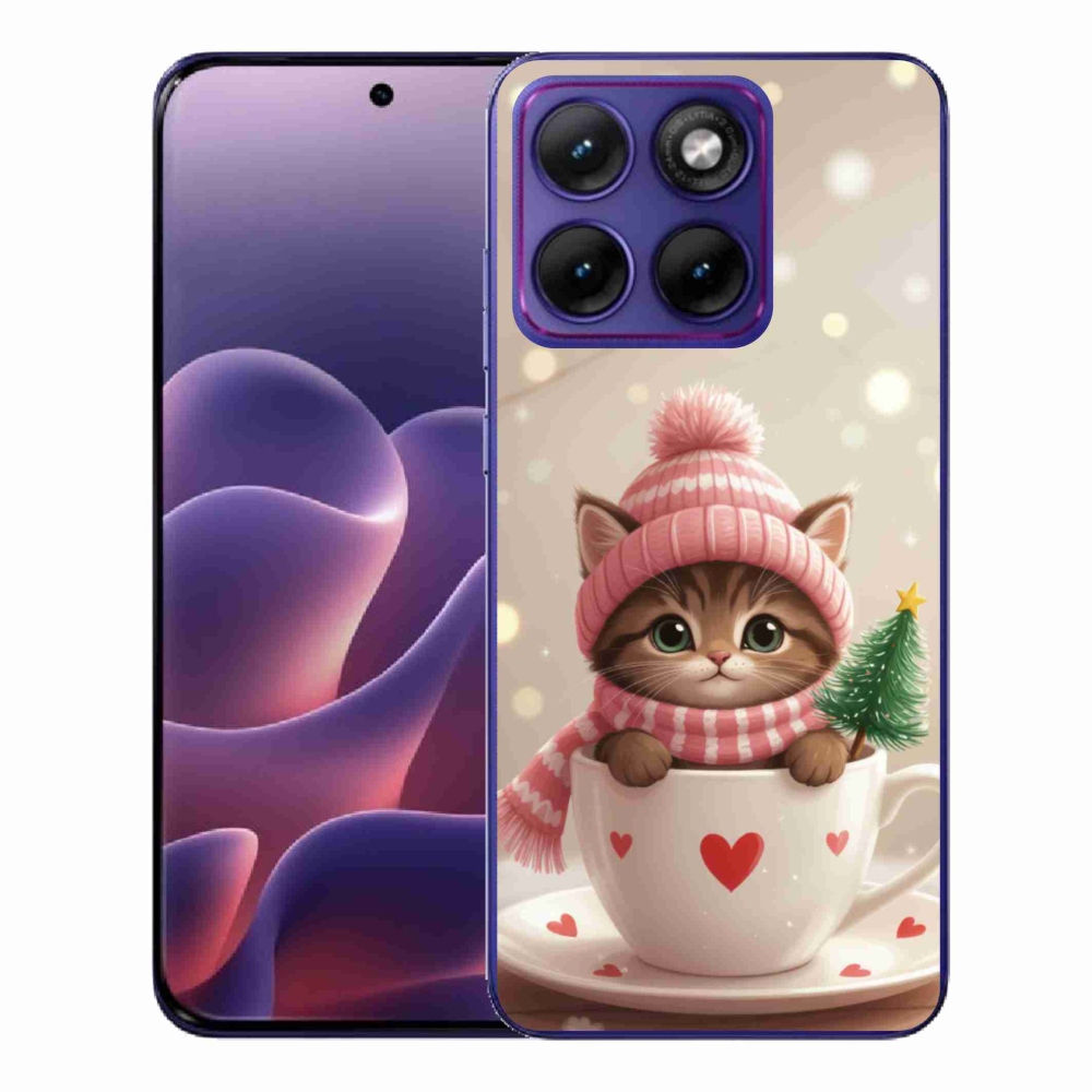 Gélový kryt mmCase na Motorola Edge 70 Fusion - vianočné mačiatko v hrnčeku
