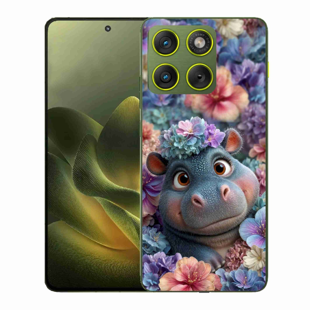 Gélový kryt mmCase na Motorola Edge 70 - hrošík v kvetoch