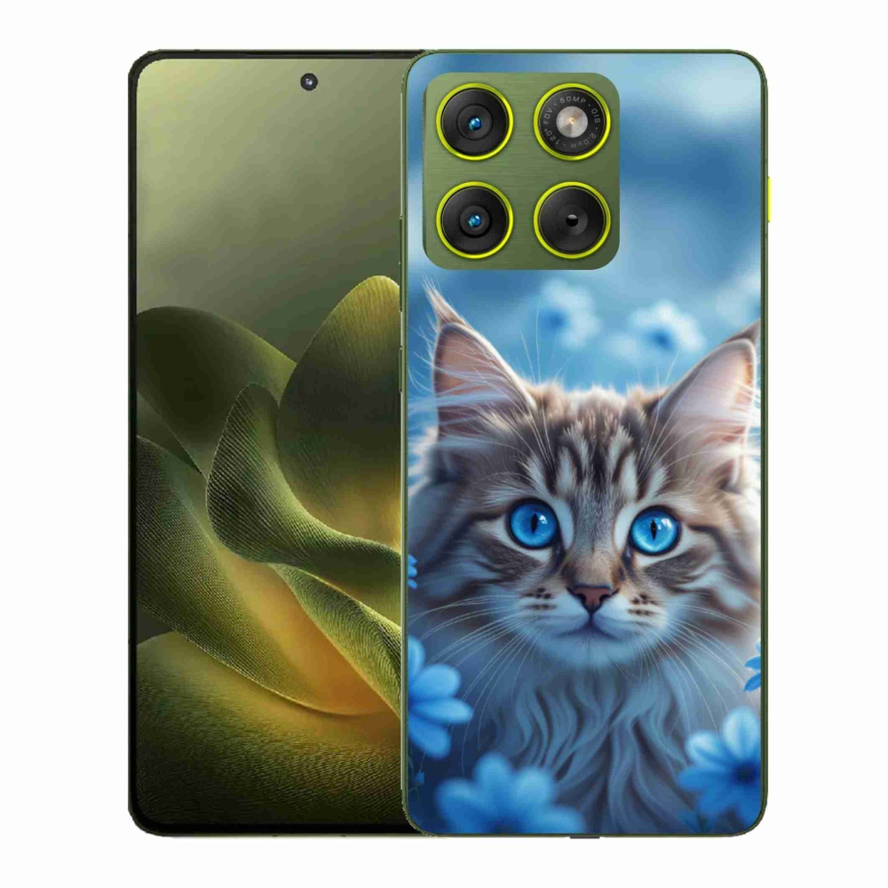 Gélový kryt mmCase na Motorola Edge 70 - mačiatko v modrých kvetoch