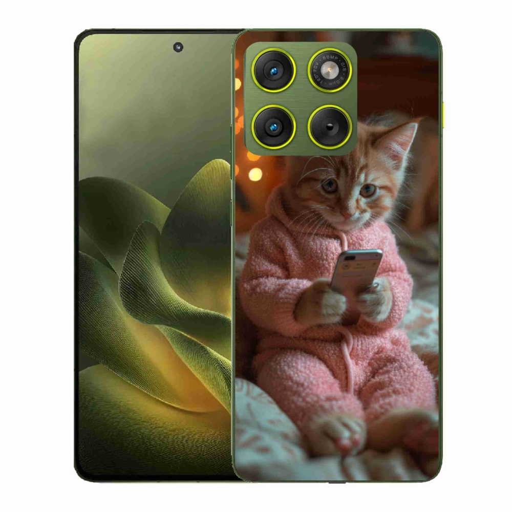 Gélový kryt mmCase na Motorola Edge 70 - mačiatko s mobilom