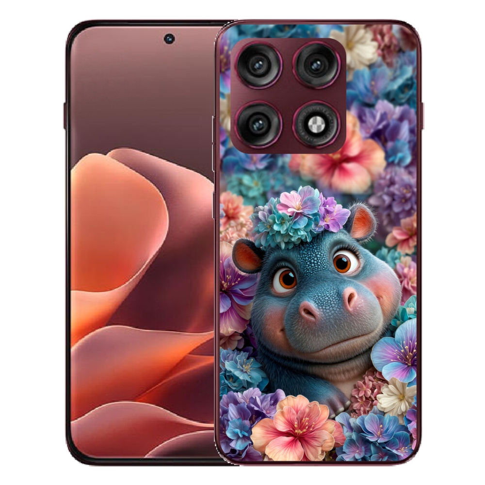 Gélový kryt mmCase na Motorola Edge 70 Pro - hrošík v kvetoch