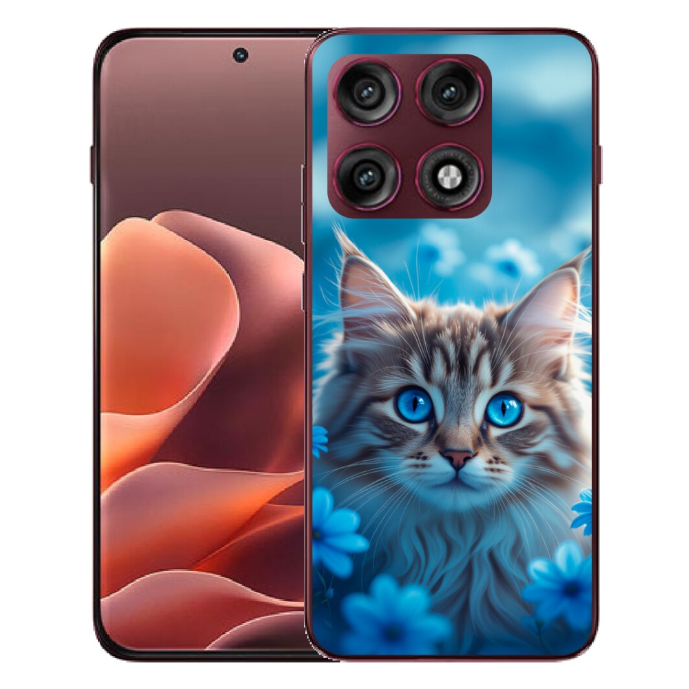 Gélový kryt mmCase na Motorola Edge 70 Pro - mačiatko v modrých kvetoch