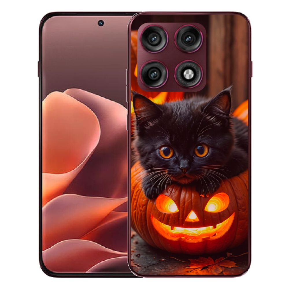 Gélový kryt mmCase na Motorola Edge 70 Pro - mačiatko a tekvica
