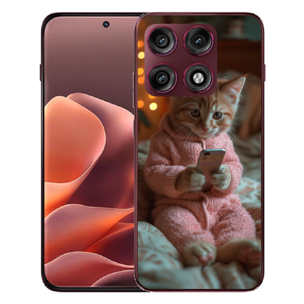 Gélový kryt mmCase na Motorola Edge 70 Pro - mačiatko s mobilom