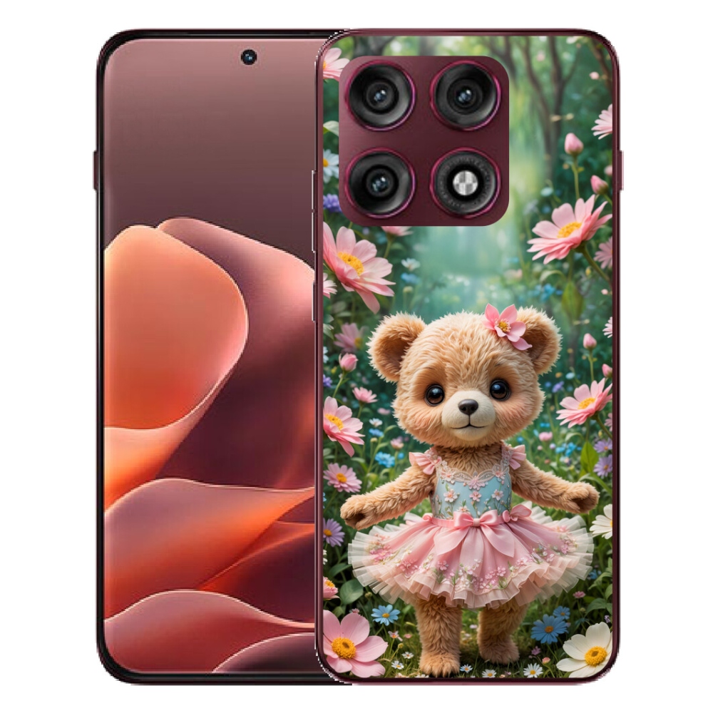 Gélový kryt mmCase na Motorola Edge 70 Pro - roztomilý medvedík v kvetoch