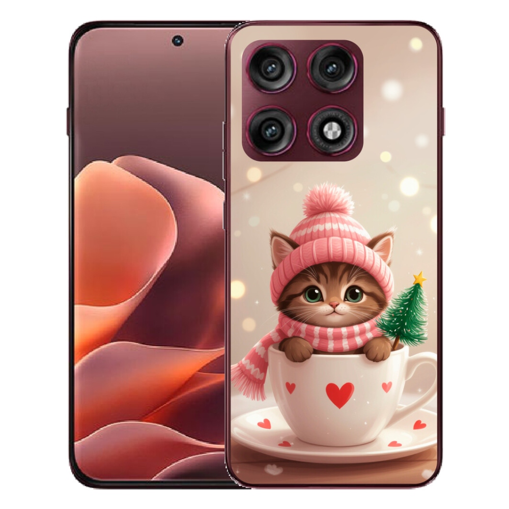 Gélový kryt mmCase na Motorola Edge 70 Pro - vianočné mačiatko v hrnčeku