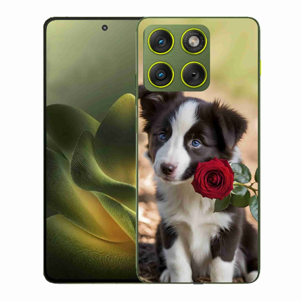 Gélový kryt mmCase na Motorola Edge 70 - roztomilá border kólia s ružou