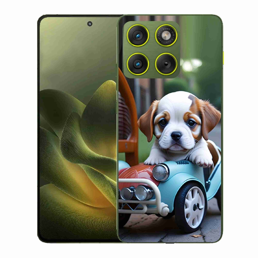 Gélový kryt mmCase na Motorola Edge 70 - šteňa v retro aute