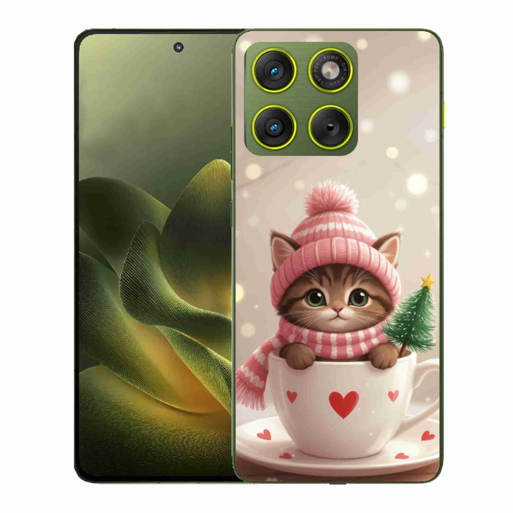 Gélový kryt mmCase na Motorola Edge 70 - vianočné mačiatko v hrnčeku