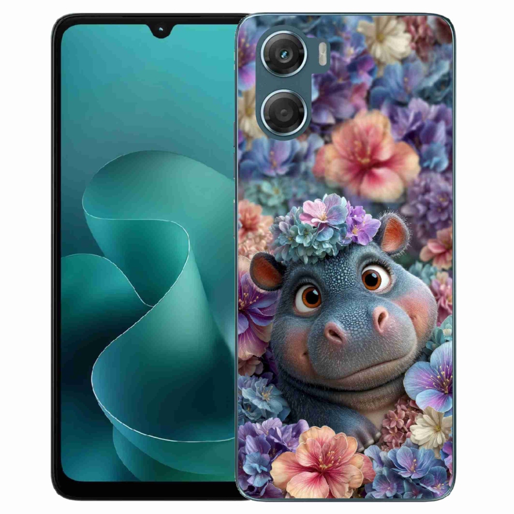 Gélový kryt mmCase na Motorola G06/G06 Power - hrošík v kvetoch