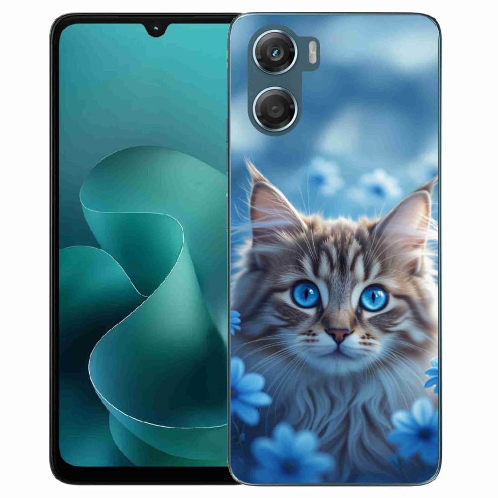 Gélový kryt mmCase na Motorola G06/G06 Power - mačiatko v modrých kvetoch