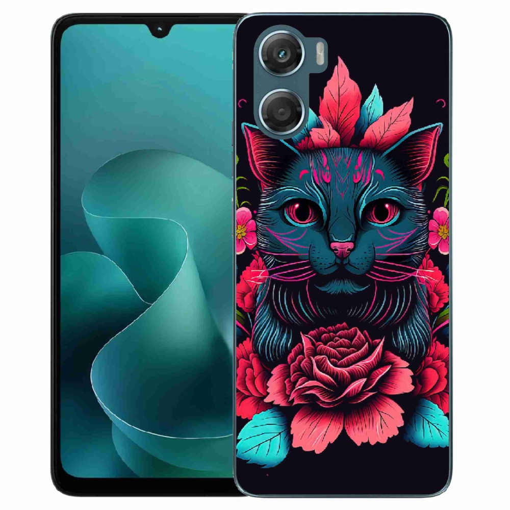 Gélový kryt mmCase na Motorola G06/G06 Power - kvety a mačka