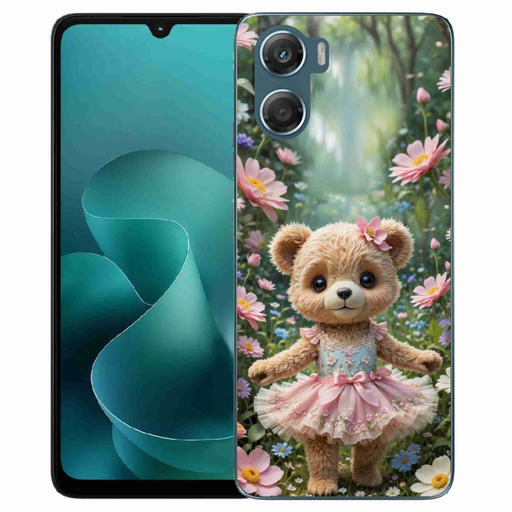 Gélový kryt mmCase na Motorola G06/G06 Power - roztomilý medvedík v kvetoch