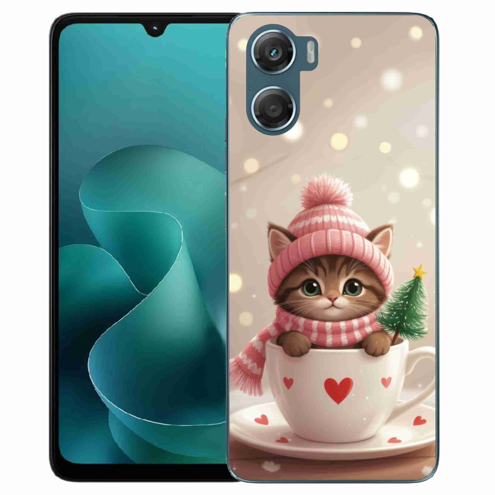 Gélový kryt mmCase na Motorola G06/G06 Power - vianočné mačiatko v hrnčeku