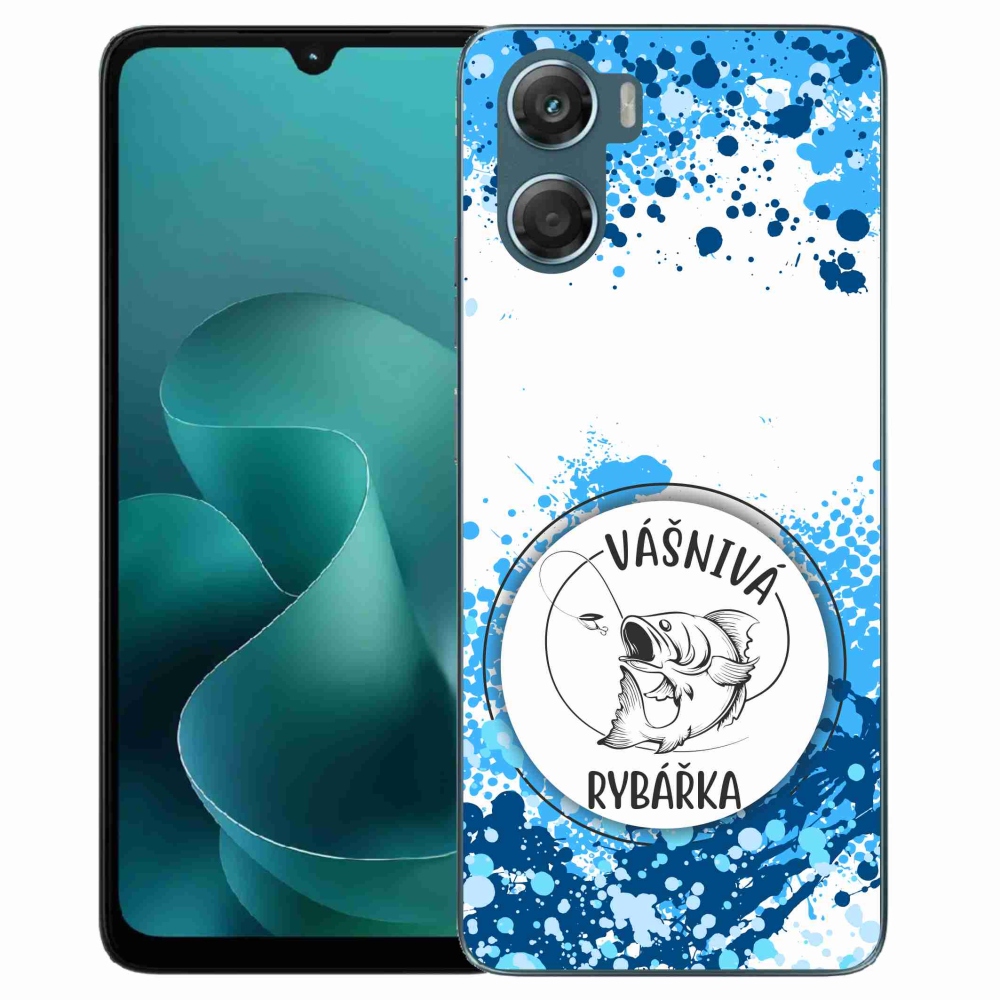 Gélový kryt mmCase na Motorola G06/G06 Power - vášnivá rybárka biele pozadie