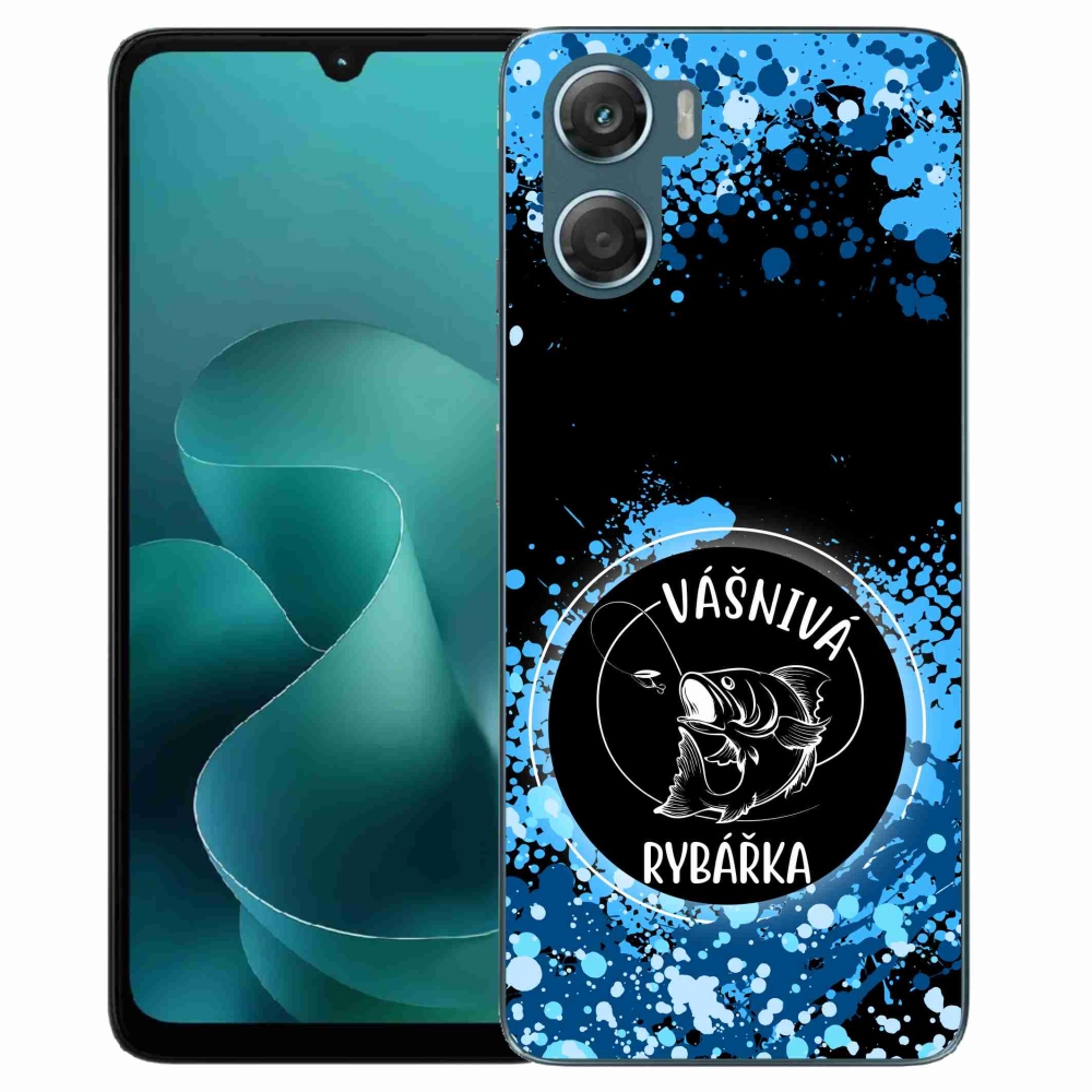 Gélový kryt mmCase na Motorola G06/G06 Power - vášnivá rybárka čierne pozadie