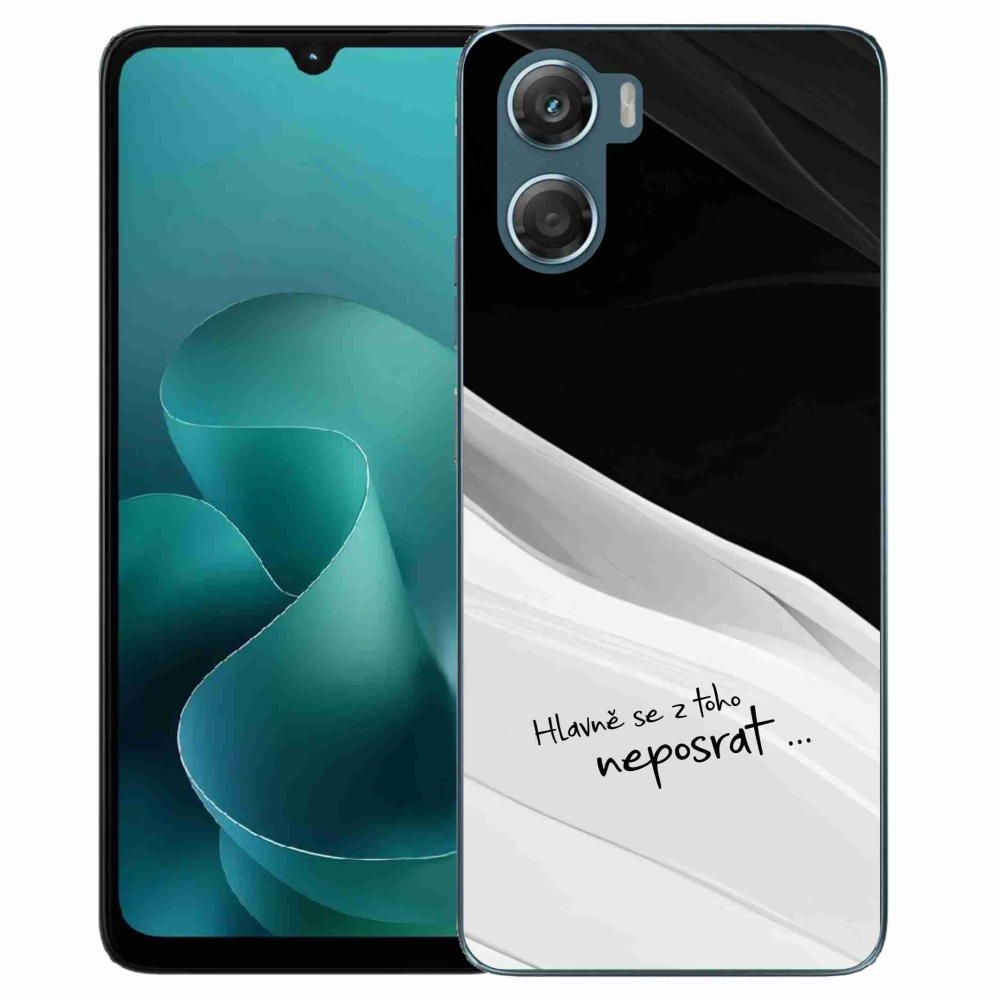 Gélový kryt mmCase na Motorola G06/G06 Power - vtipný text 13 bieločierne pozadie