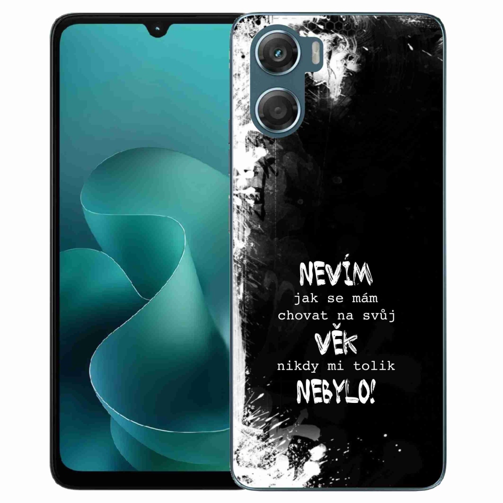 Gélový kryt mmCase na Motorola G06/G06 Power - vtipný text 14 čierne pozadie