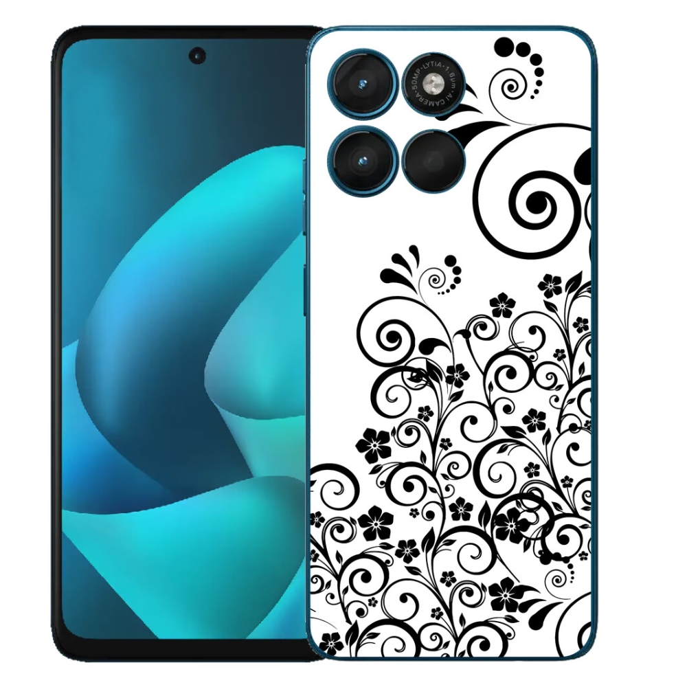 Gélové puzdro mmCase pre Motorola Moto G57 Power – čierno-biele kvetinové vzory