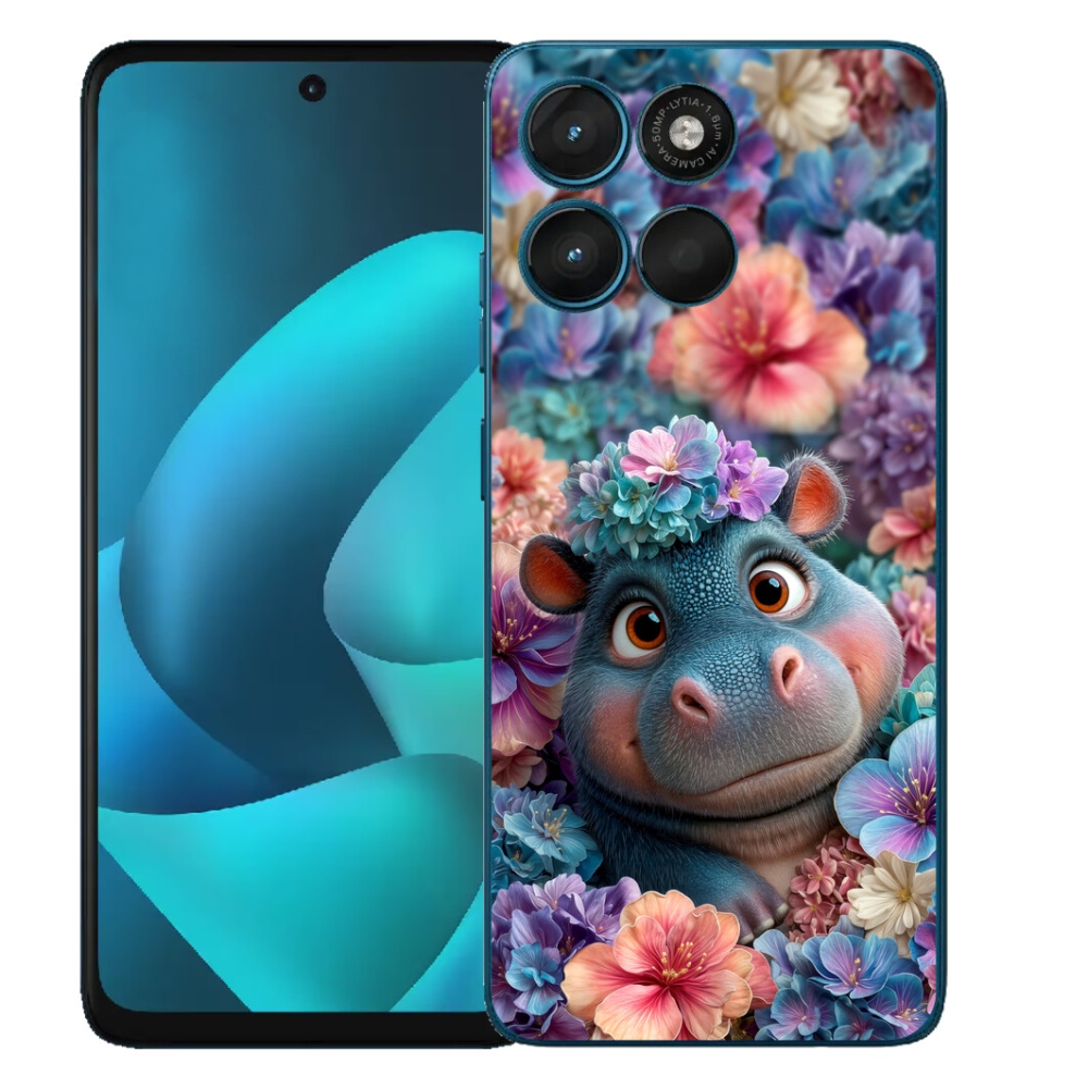 Gélový obal mmCase pre Motorola Moto G57 Power – hroch medzi kvetinami